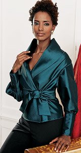 PORTRAIT COLLAR TAFFETA WRAP BLOUSE