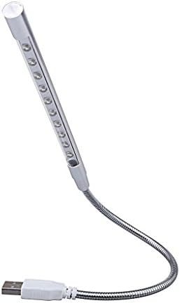 Flammi Luna Portable 10 LED USB Light Strip Lamp Stick Bendable Cord Aluminum Material Chromium Metal Color Suit for Laptop Notebook Desktop Computers (Silver Color )