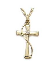 Highest Quality 14K Gold over .925 Sterling Silver Cross Pendant Necklace with Diamond-Like CZ Stone Christian Jewelry w/Chain Necklace 18" Length