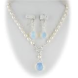 Opalite Briolette Lariat Necklace & Earrings Set ne918