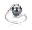PearlsOnly Chantel Black 9-10mm AA Freshwater Sterling Silver Pearl Ring