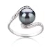 PearlsOnly Chantel Black 9.0-9.5mm AA Freshwater Silver With Rhodium Plated Cultured Pearl Ring