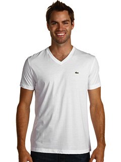 Lacoste Short Sleeve Pima Jersey V-neck T-shirt (S, White)