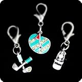 PURELY CHARMING Set of 3 Charms with Handset Swarovski Crystals & Enamel - Golf Club, Green & Golf Shoe
