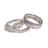 His & Hers 3 Piece Wedding Engagement Ring Set White Gold Sterling (Womens 5 6 7 8 9)(mens 8 9 10 11 12) Please Email Us the Sizes That You Need.