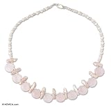 Rose quartz and pearl choker, 'Pink Cloud' 0.6 W 17.7 L