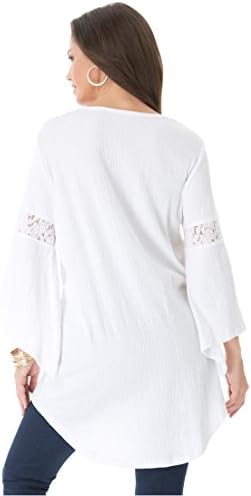 Roamans Women's Plus Size Gauze Lace Tunic