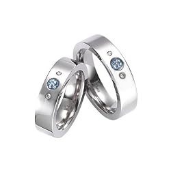 Blue Topaz and Diamond Three-Stone Titanium Ring