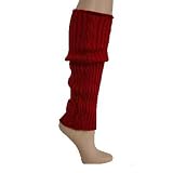 RED STRETCHY RIB KNIT LEG WARMERS W/FLOWER ROSETTE