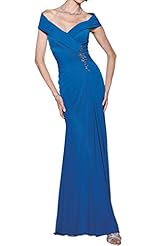 Off the Shoulder Chiffon  Open-Back Ruched Evening Dress/Mother-of-the-Bride Dress/Prom Dress/Party Dress  With Ruffles