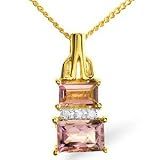 9ct 2 Stone Amethyst & Diamond Pendant .