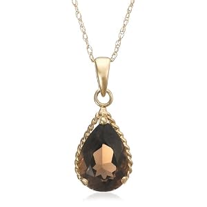 14k Yellow Gold Pear Shaped Rope Design Smoky Quartz Pendant by