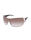 Giorgio Armani Swarovski Crystal Logo Open Lens Shield Sunglasses gold brown/shaded brown