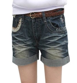 (Clack) レディース 大きいサイズ パンツ / デカ 刺繍 ショート デニム ジーパン ショーパン 丈 2L 3L 4L 5L ブルー