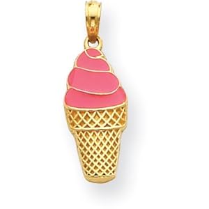Ice Cream Cone Enamel Charm, 14K Yellow Gold by