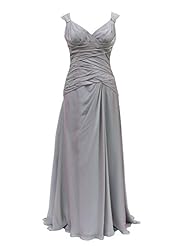 A-line V-neck Chiffon Beaded Pleated Dropped   Waistline  Dress