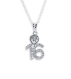 .925 Sterling Silver Sweet 16 Heart CZ Pendant Necklace