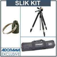 Slik Pro 330DX Tripod Black with 3-Way Pan/Tilt Quick Release Head Kit. with Adorama Deluxe Tripod Case, Tripod Hanger