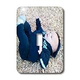 Jos Fauxtographee Realistic - Adorable Baby Boy Laying on Ground at Park in Blue Sweat suit With His legs and Chubby Hands in Air - Light Switch Covers - single toggle switch