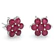 18k White Gold Ruby Flower Earrings