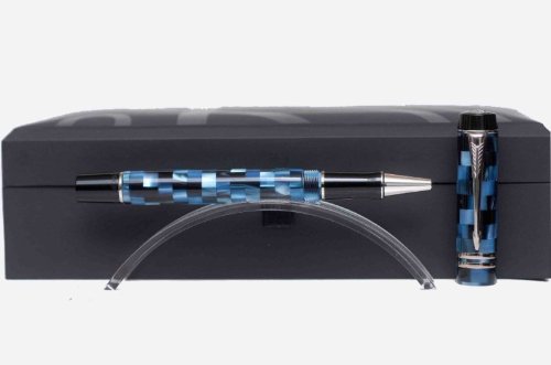 Parker - Duofold: Rollerball International Check Blue ST, Silver Trims.