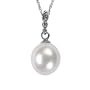 Natural White 9.5-10mm Journey Diamond Bail 14k Gold Cultured Pearl Drop Pendant Necklace 16" - Dahlia Classic Collection