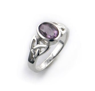 Sterling Silver Celtic Knot and Purple Genuine Amethyst Ring (Size 4,5,6,7,8,9,10,11,12)
