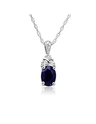 1ct Sapphire and Three Diamond Pendant-Necklace in 10K White Gold