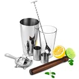 Rink Drink Boston Cocktail Shaker Gift Set with Hawthorn Strainer, Muddler, Bar Spoon With Masher, 25ml and 50ml Thimble Measures - Great kit for professional or home use!