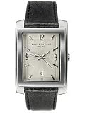Image of Kenneth Cole Stainless Steel Mens Silver White Analogue Dial Black Leather Strap Watch