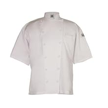 San Jamar J057 Luxury Cotton Cuisinier Short Sleeve Jacket with Pocket and Cloth Covered Button, 2X-Large, White