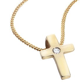 9ct Gold & Diamond Children's Cross Pendant on 14 Necklace by D for Diamond