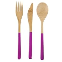 Core Bamboo Matte Finish 3-Piece Modern Bamboo Cutlery Set, Magenta