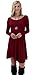 Viishow Women's Scoop-Neck Solid Long-Sleeve Short Straight Dress, 2-Wine Red, Medium