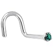 Solid 18KT White Gold (May) 1.5mm Genuine Green Diamond Right Nostril Screw - 18 Gauge