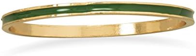 Thin Dark Green Enamel Fashion Bangle Bracelet 4.5mm gold tone fashion bangle bracelet with dark forest green enamel. The bracelet diameter is 63mm. Fashion jewelry contains base metal.