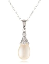 Bella Pearl Tear Drop Cubic Zirconia Pearl Pendant Necklace, 18"