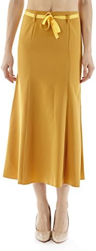 8470 Women Career Business Fitted Long Flare Skirt Mustered M