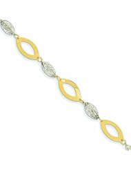 Genuine 14K Two-Tone Flat Marquise Link Diamond Cut Rice Beads Bracelet 7.25 Inches 2 Grams Of Gold 100% Satisfaction Guaranteed.