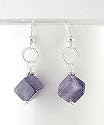 Cubed Amethyst Gemstone Bead Drops Sterling Silver Hook Earrings