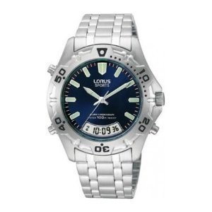 lorus men's blue dial chronograph watch