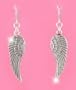 Large & Detailed "Lucky You" Angel Wing Charm Dangle Earrings Antique Silver Tone (2.75")