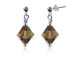 8 MM Smokey Topaz Swarovski Crystal Bicon Sterling Silver Earrings