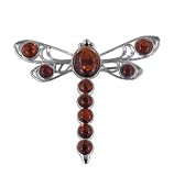 Brown Amber Dragon Fly Brooch Sterling Silver Pin