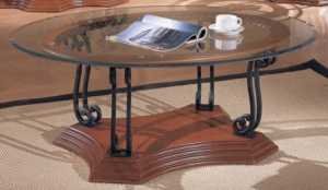 Oval Glass Top Scrolled Coffee Table