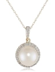 10k Yellow Gold Lady Di Freshwater Cultured Pearl and Diamond Pendant Necklace, 18"