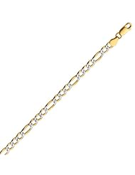 sterling silver yellow plated 08" 5.0mm diamond cut pave two tone figaro with lobster clasp 8 inches long