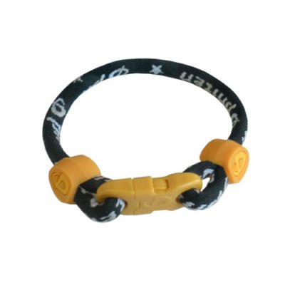 Phiten Custom Star Titanium Bracelet 8″ Black with Gold Trim and Gold Clasp