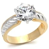 GOLD CZ RING - Two Tone Solitaire CZ Engagement Ring