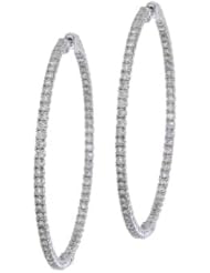 14K White Gold Secure Lock 4.14 Ct Diamond 55 mm Hoop Earrings